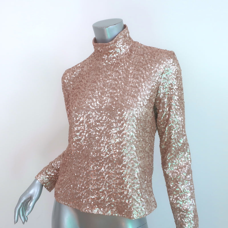 Anine Bing Sequined Mock Neck Top Rose Gold Size Small NEW