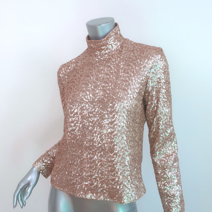 Anine Bing Sequined Mock Neck Top Rose Gold Size Small NEW
