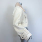 Khaite Flinn cropped corduroy jacket with faux fur collar, cream, pre-owned luxury, gently worn