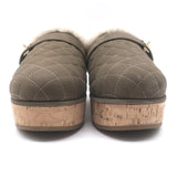 Chanel 21B CC Turnlock Cork-Platform Shearling Mules Taupe Quilted Suede Size 39