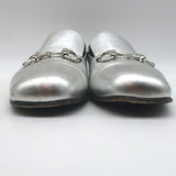 Gucci Kira Metallic Leather Horsebit Flats Silver Size 38