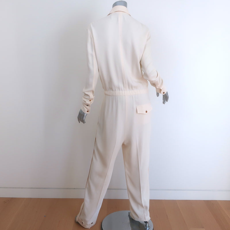 Helmut Lang Long Sleeve Jumpsuit Ivory Crepe Size Medium