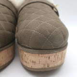 Chanel 21B CC Turnlock Cork-Platform Shearling Mules Taupe Quilted Suede Size 39