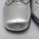 Gucci Kira Metallic Leather Horsebit Flats Silver Size 38