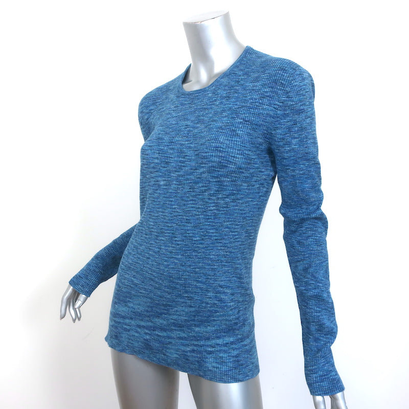 Tibi Long Sleeve Top Blue Printed Combed Cotton Size Medium Crewneck Pullover