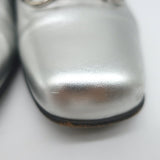 Gucci Kira Metallic Leather Horsebit Flats Silver Size 38