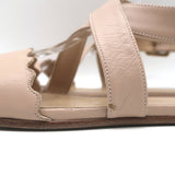 Chloe Scalloped Crisscross Flat Sandals Nude Leather Size 37