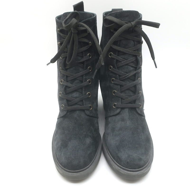 Gianvito Rossi Foster Lace-Up Combat Boots Charcoal Suede Size 37.5