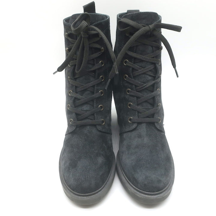 Gianvito Rossi Foster Lace-Up Combat Boots Charcoal Suede Size 37.5