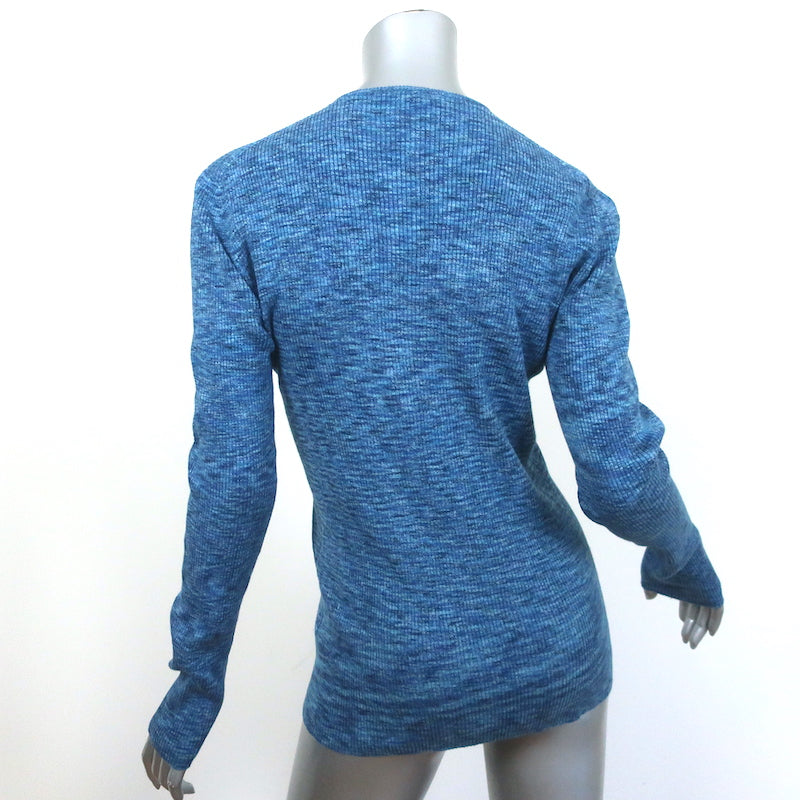 Tibi Long Sleeve Top Blue Printed Combed Cotton Size Medium Crewneck Pullover