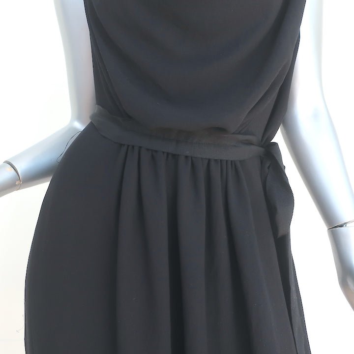 Lanvin Cowl Neck Sleeveless Dress Black Draped Crepe Size 42