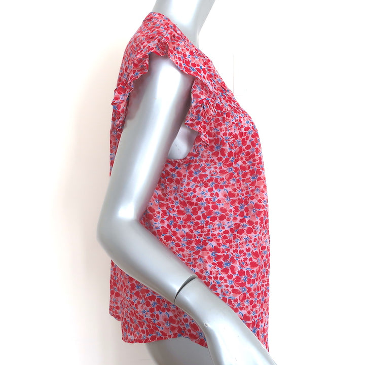 Xirena Bria Flutter Sleeve Top Red Floral Print Cotton-Silk Size Extra Small