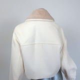 Khaite Flinn cropped corduroy jacket with faux fur collar in cream, pre-owned authentic luxury