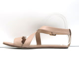 Chloe Scalloped Crisscross Flat Sandals Nude Leather Size 37