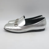 Gucci Kira Metallic Leather Horsebit Flats Silver Size 38