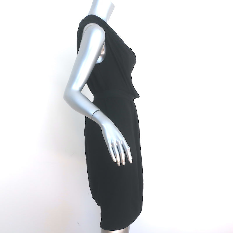 Lanvin Cowl Neck Sleeveless Dress Black Draped Crepe Size 42