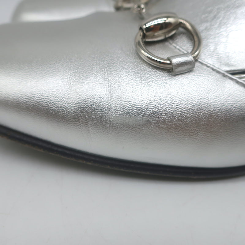 Gucci Kira Metallic Leather Horsebit Flats Silver Size 38