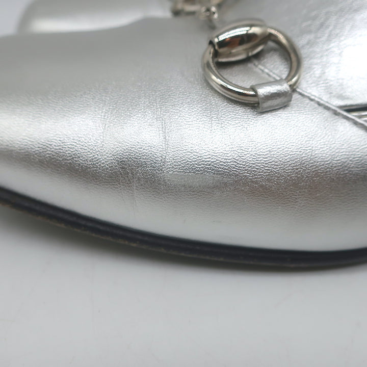 Gucci Kira Metallic Leather Horsebit Flats Silver Size 38