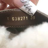 Chanel 21B CC Turnlock Cork-Platform Shearling Mules Taupe Quilted Suede Size 39