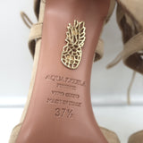 Aquazzura Belgravia Lace-Up Pumps Nude Suede Size 37.5 Pointed Toe Heels