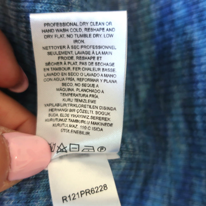 Tibi Long Sleeve Top Blue Printed Combed Cotton Size Medium Crewneck Pullover