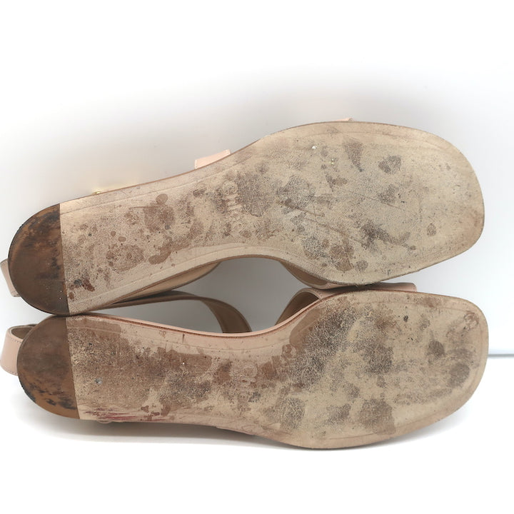 Chloe Scalloped Crisscross Flat Sandals Nude Leather Size 37