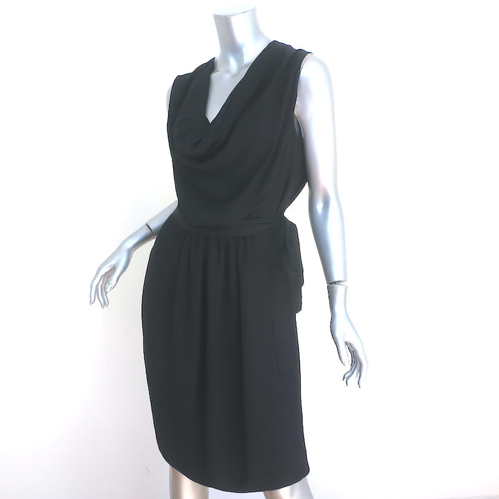 Lanvin Cowl Neck Sleeveless Dress Black Draped Crepe Size 42