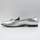 Gucci Kira Metallic Leather Horsebit Flats Silver Size 38