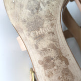 Chloe Scalloped Crisscross Flat Sandals Nude Leather Size 37