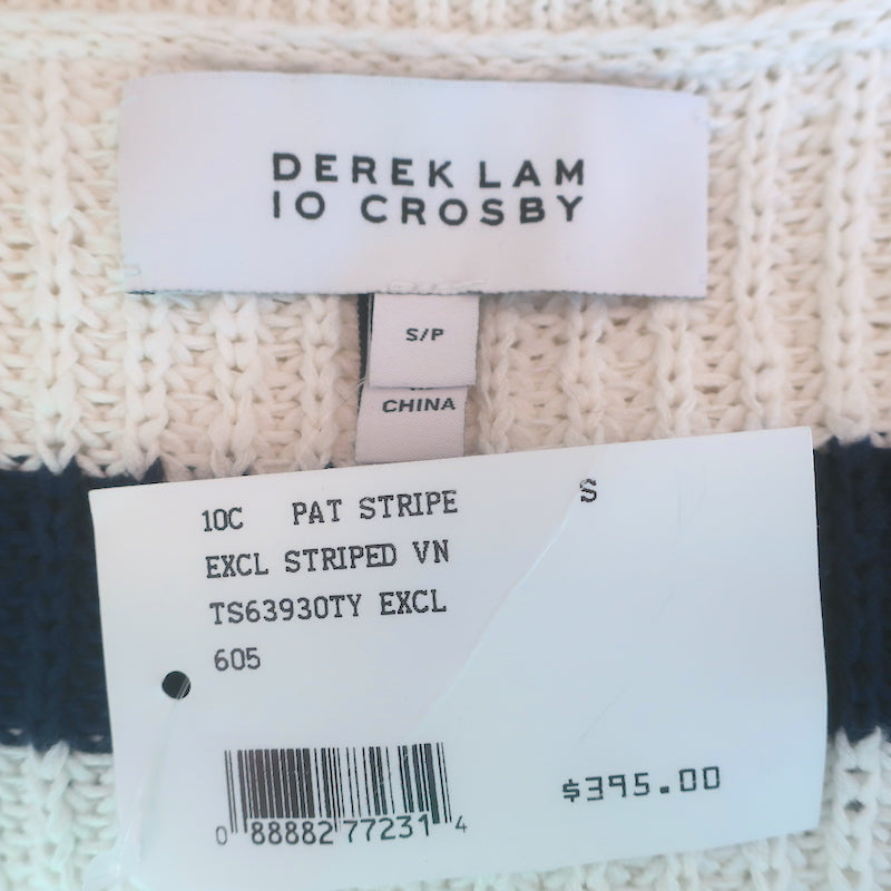 Derek Lam 10 Crosby Pat Lace-Up Side Sweater Cream/Navy Striped Size Small NEW