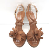 Valentino Flower Sandals Brown Leather Size 36.5 Crisscross Ankle Strap Heels