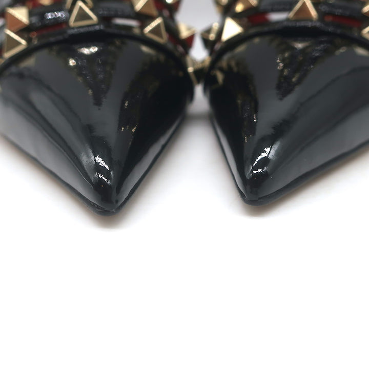 Valentino Alcove Rockstud Strappy Booties Black Patent Leather Size 38 NEW