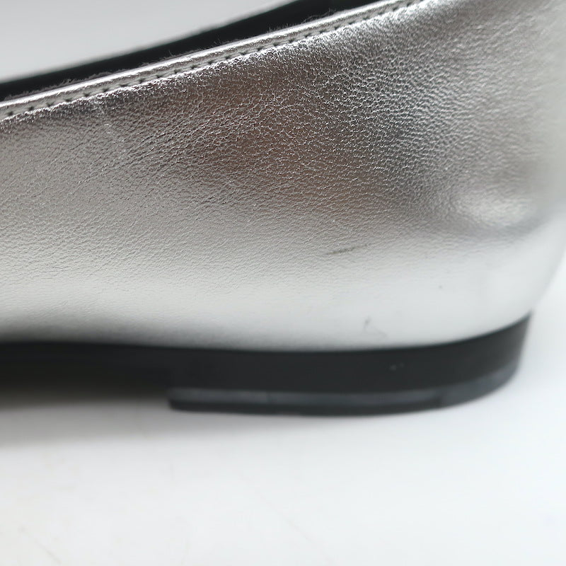 Gucci Kira Metallic Leather Horsebit Flats Silver Size 38