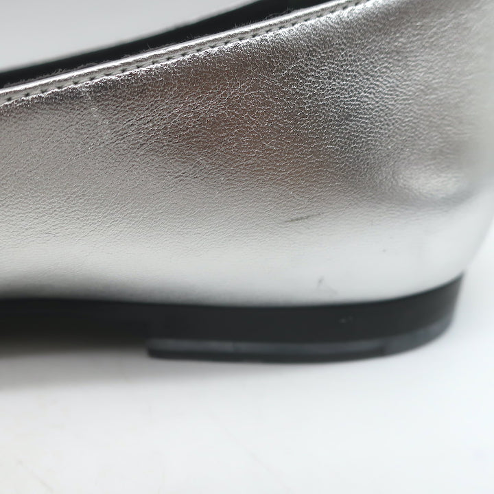 Gucci Kira Metallic Leather Horsebit Flats Silver Size 38