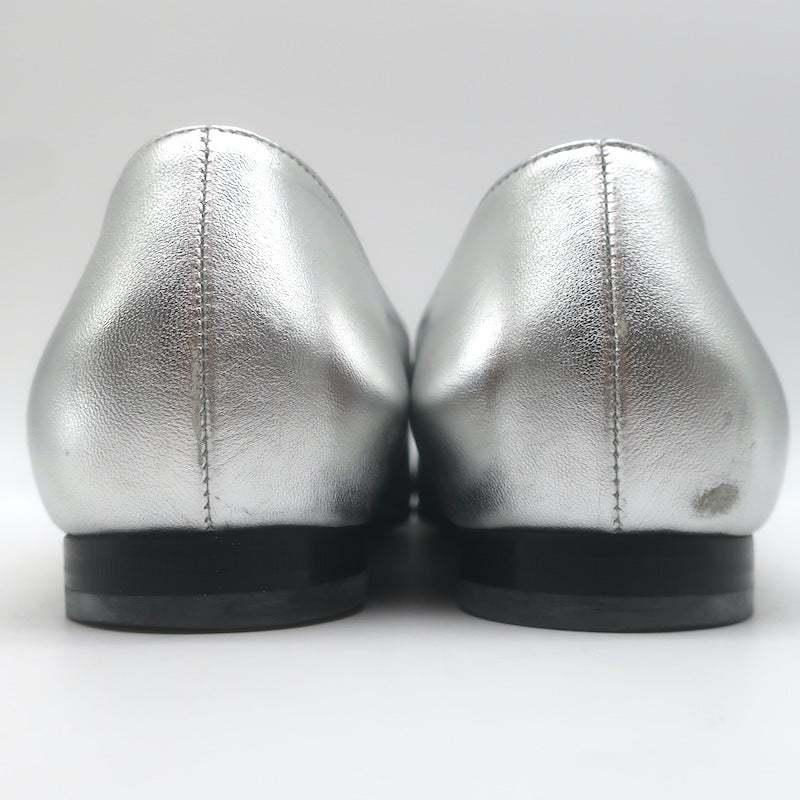 Gucci Kira Metallic Leather Horsebit Flats Silver Size 38