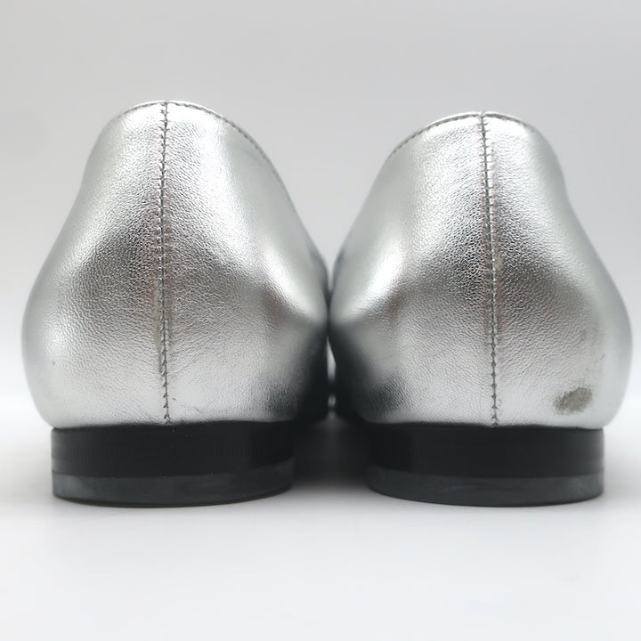 Gucci Kira Metallic Leather Horsebit Flats Silver Size 38