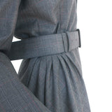 Prada Pleated-Side Coat Gray Checked Wool Size 40 Single Breasted Belted Jacket