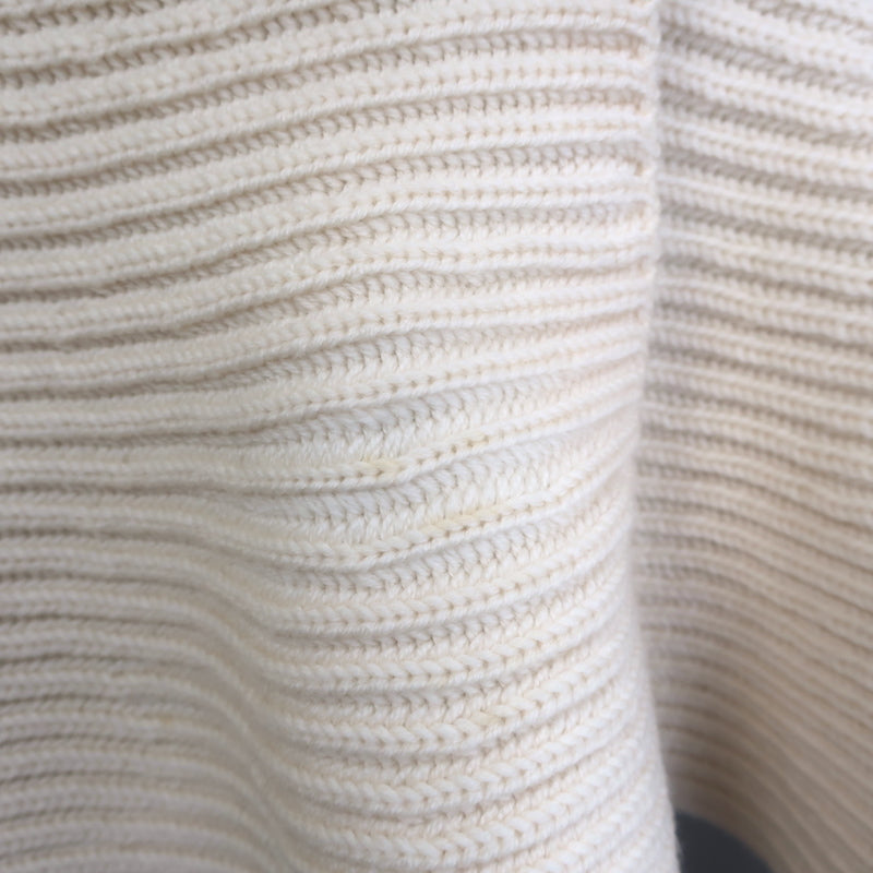 Alexander McQueen ribbed knit peplum cardigan in ivory wool, size Large — authentic pre-owned with minor signs of wear