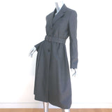 Prada Pleated-Side Coat Gray Checked Wool Size 40 Single Breasted Belted Jacket