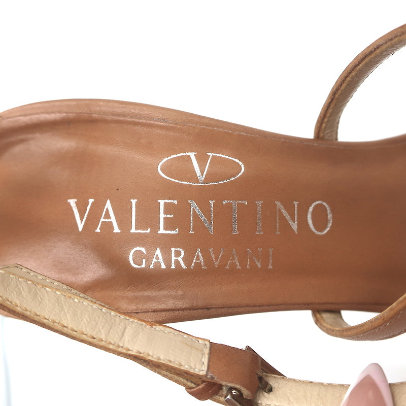 Valentino Flower Sandals Brown Leather Size 36.5 Crisscross Ankle Strap Heels