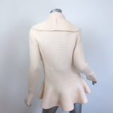 Alexander McQueen authentic ribbed wool peplum cardigan in ivory, pre-owned luxury knit