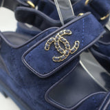 Chanel Chain-CC Quilted Suede Dad Sandals Navy Size 37