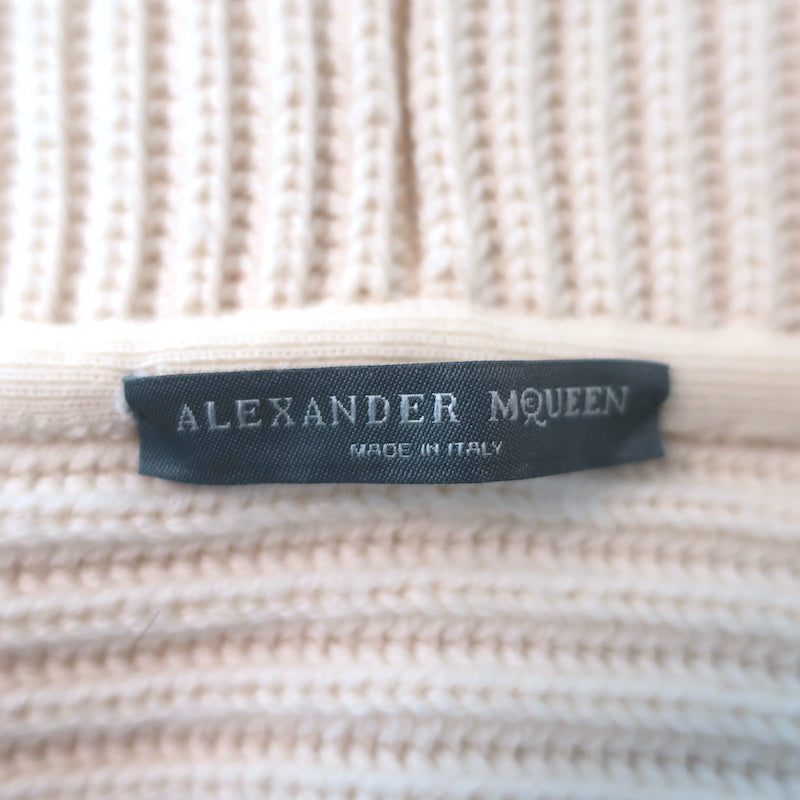 Alexander McQueen ribbed peplum cardigan, ivory wool, size L — pre-owned luxury with authentic designer detailing