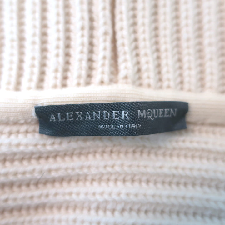 Alexander McQueen ribbed peplum cardigan, ivory wool, size L — pre-owned luxury with authentic designer detailing
