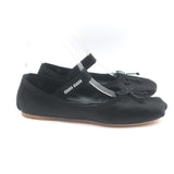 Miu Miu Logo Strap Ballet Flats Black Satin Size 38 NEW