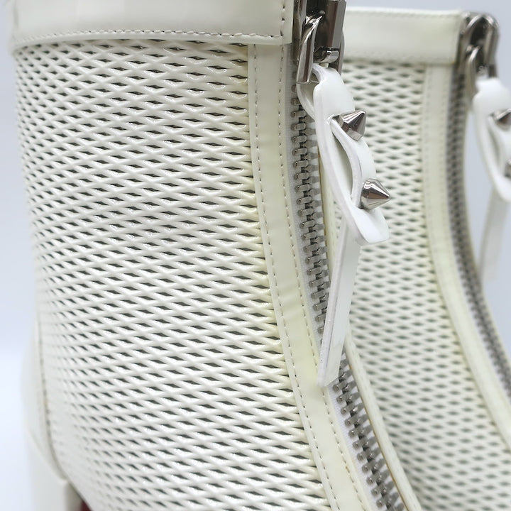 Christian Louboutin Kimi 55 Perforated Patent Leather Ankle Boots White Size 38