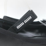 Miu Miu Logo Strap Ballet Flats Black Satin Size 38 NEW