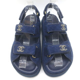 Chanel Chain-CC Quilted Suede Dad Sandals Navy Size 37