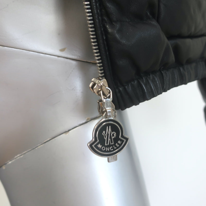 Moncler Delfi Leather Down Puffer Jacket Black Size 0