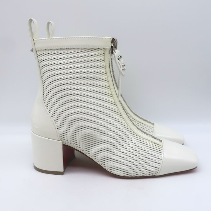 Christian Louboutin Kimi 55 Perforated Patent Leather Ankle Boots White Size 38